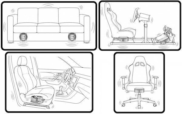 BST-1 Installation examples - Couch, Desk Chair, Sim Racer, Car